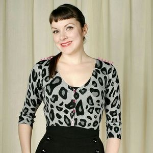 Too Fast Brand Malice Studded Leopard Cardigan